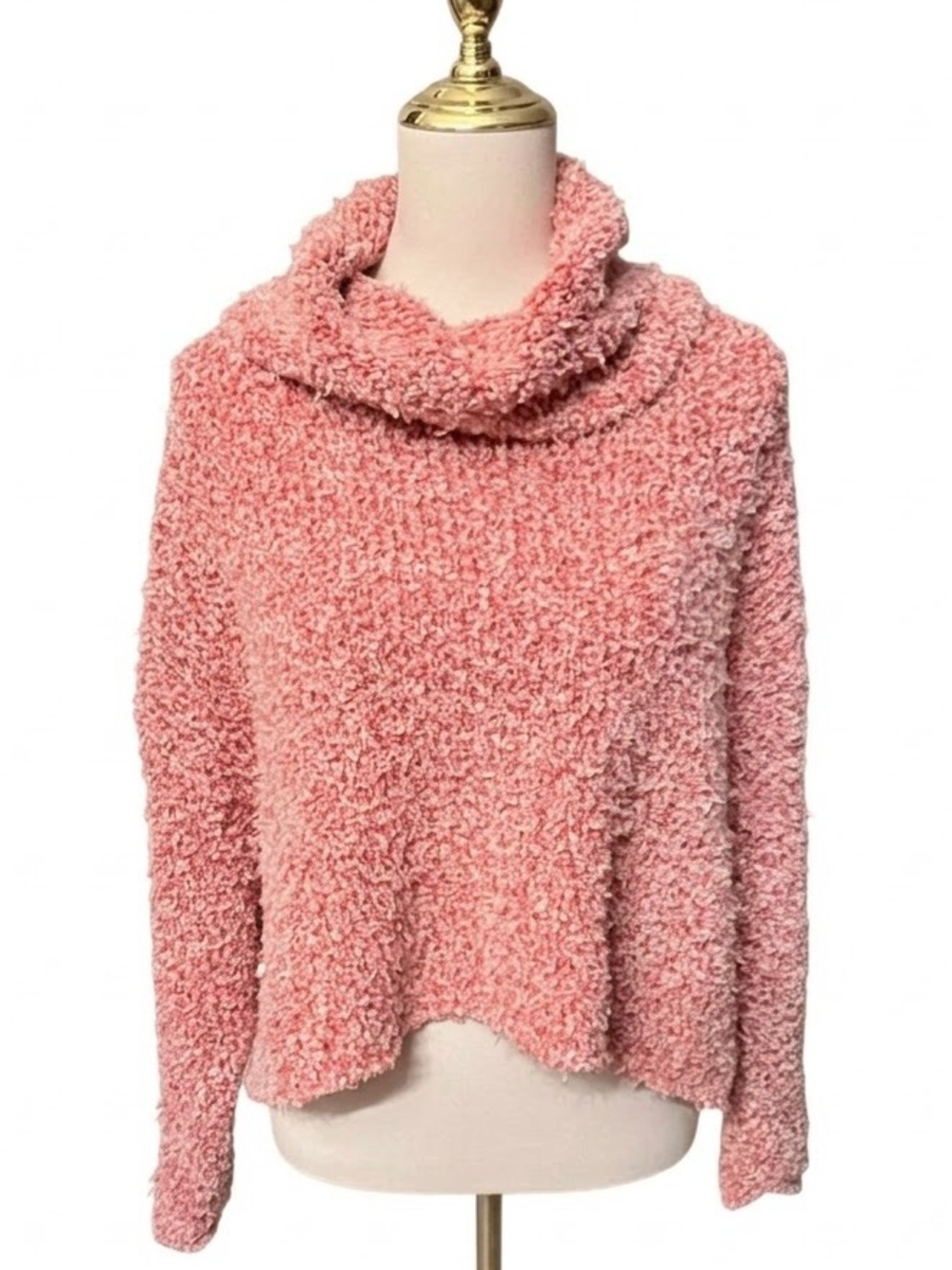 Free People BFF Cowl Neck Sweater Pink Marled Bouclé Knit Cropped Size S